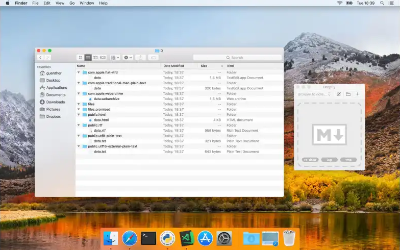using DropPy show available drag and drop artifacts