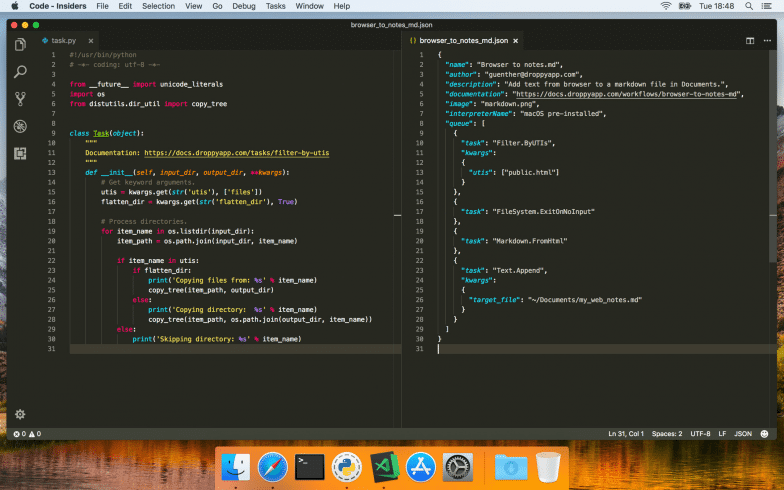DropPy task and workflow code