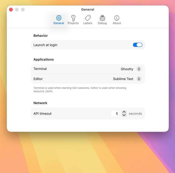screenshot of HCloudMenubar settings general