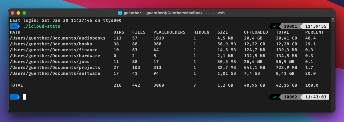 screenshot of iCloud Backup stats command